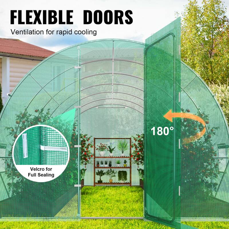 Walk-in Tunnel Greenhouse, Hoop House Greenhouse Tunnel, Plant Hot House with Galvanized Steel Frame, Green PE Cover