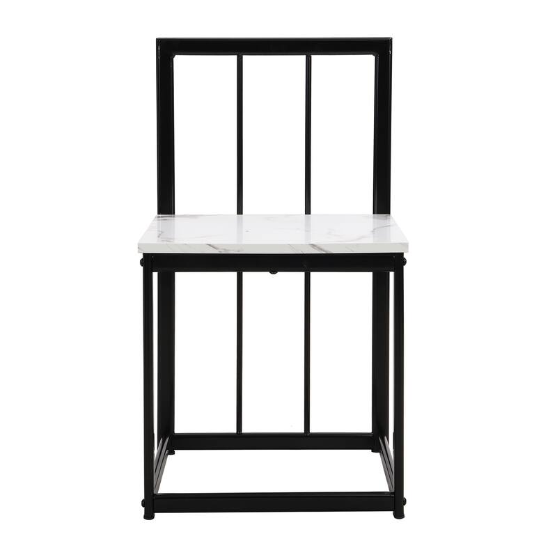 7-Piece Compact Dining Set for 6 with Faux Marble Table and Stylish Metal Frame Chairs, 55-Inch