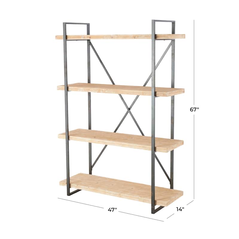 Wood 4 Shelves Shelving Unit - Brown - Roche River Decor - 14"Wx47"Lx67"H