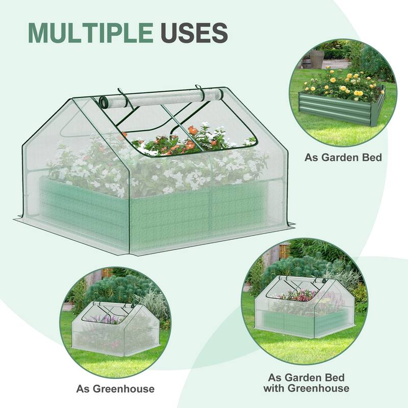 Aoodor 4.2x4.2x3 FT Raised Garden Bed Kit with Mini Greenhouse