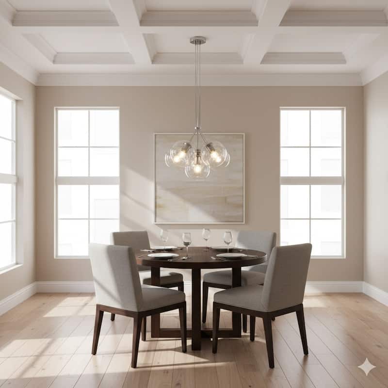 7-Light Satin Nickel Chandelier With Droplet Clear Glass Shades