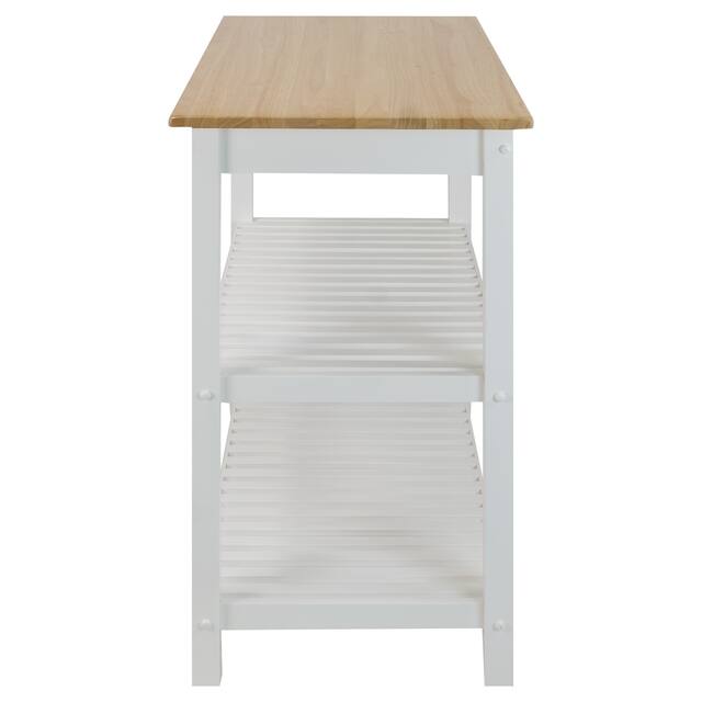 2-shelf Natural Solid Wood Top Kitchen Island