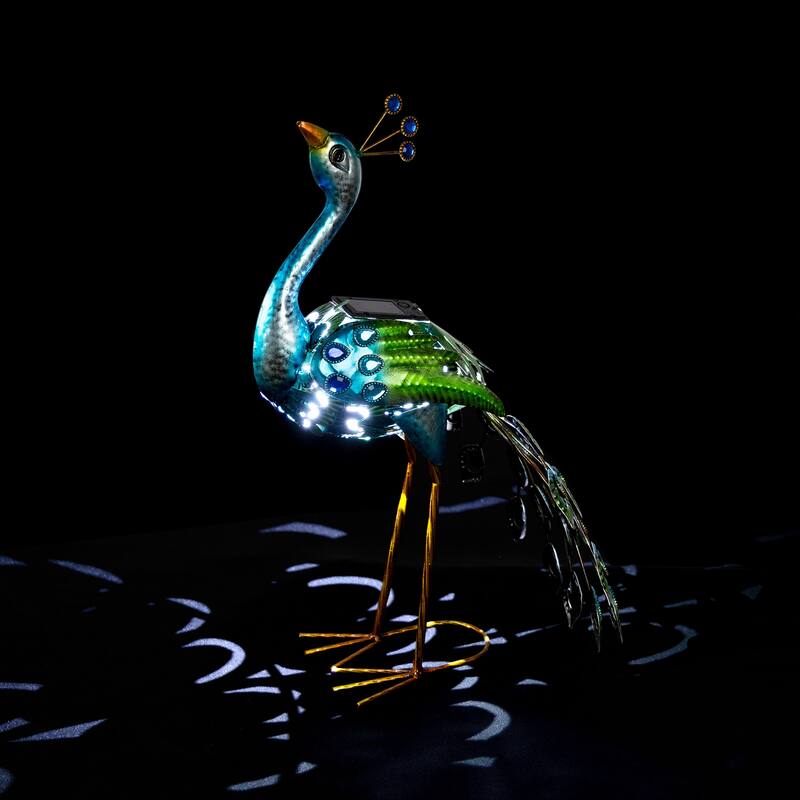Alpine Corporation Tall Outdoor Metallic Peacock Standing Yard Statue Decoration, Multicolor