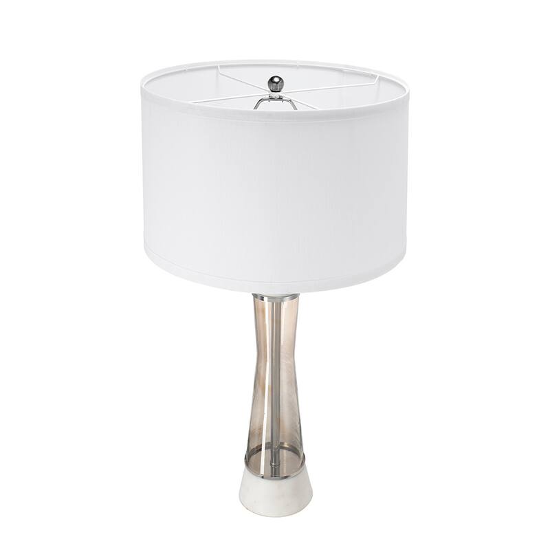 D15x30.2" White and Bronze Marble Table Lamp with Glass Cylinder (Lamp Shade Assembly Required)