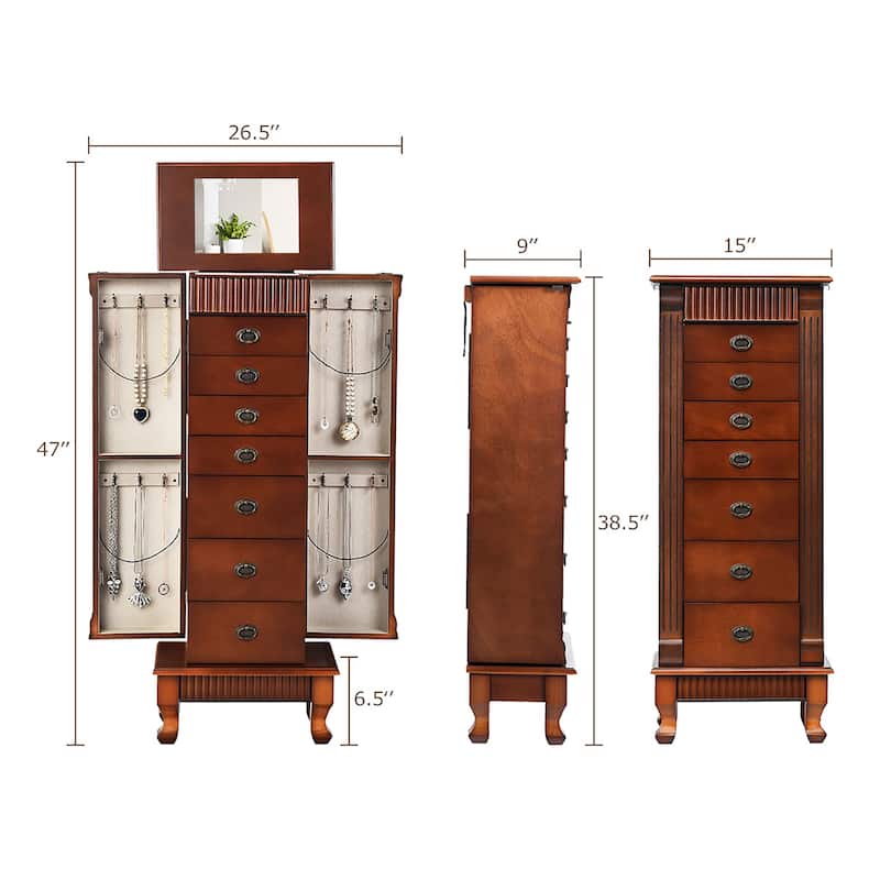 Standing Jewelry Armoire Cabinet Wooden Jewelry Storage Organizer