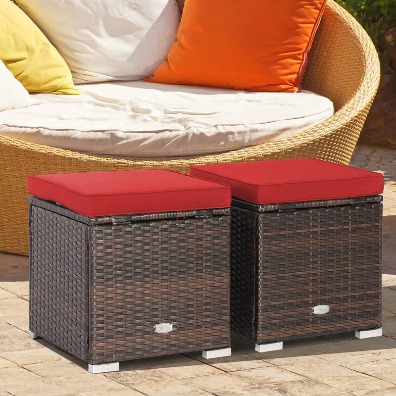 Costway 2PCS Patio Rattan Ottomans Seat Side Table Storage Box - See Details