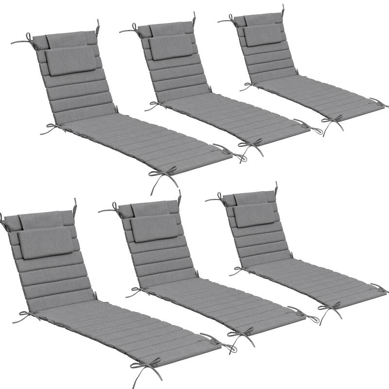 Outdoor Chaise Lounge Cushion Quilted Patio Sun Lounger Pad with Straps - 6PC - Light Gray, Fits 71"-72" chaise