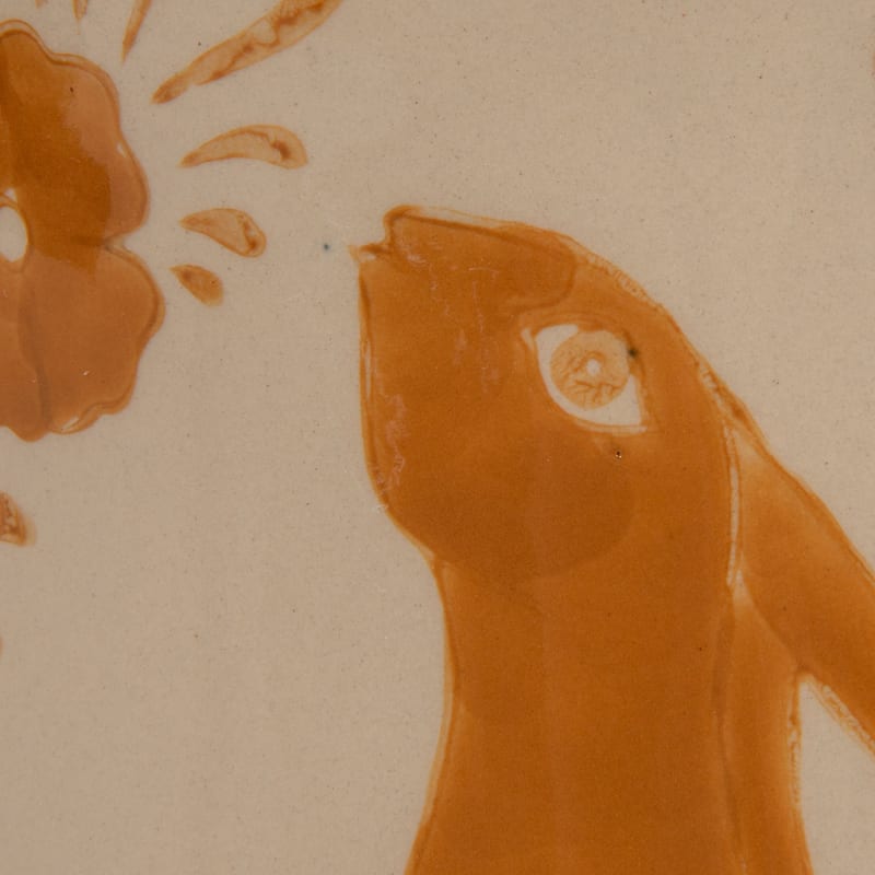 Stoneware Pitcher with Painted Rabbit and Florals