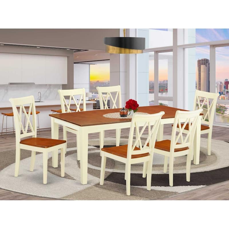 Rectangular Dining Set 7Pc Table with 6 Chairs - Cottage Style Kitchen Table Set