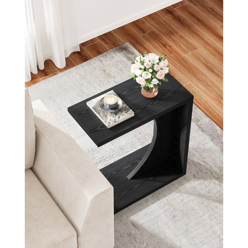 Wood 2-Tier C-Shaped ChairSide End Couch Table (Set of 2)