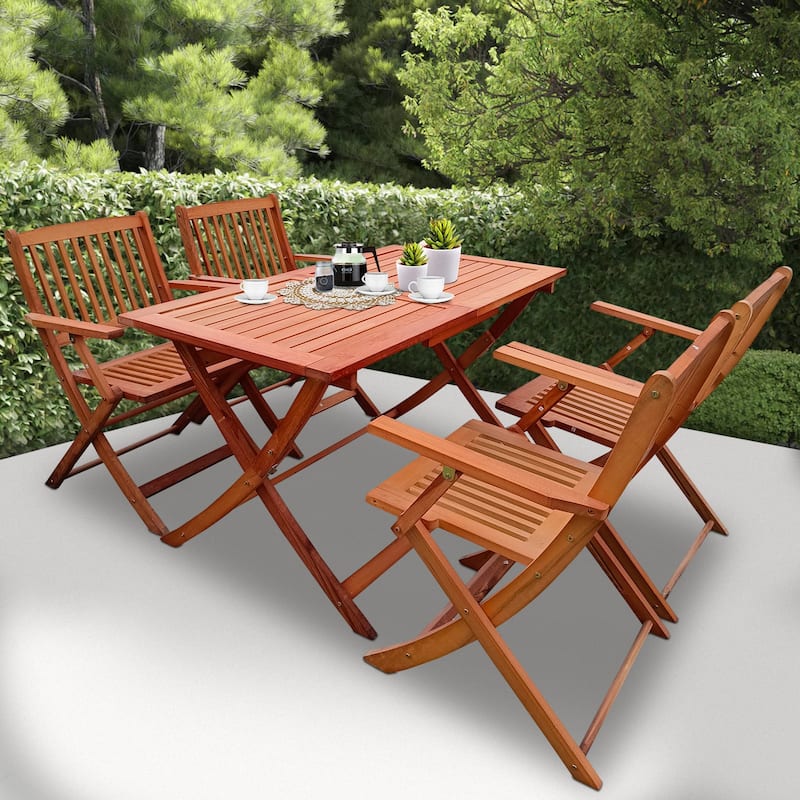 Foldable Outdoor Patio Dining Set/4 Chairs/1 Table,Teak Finish