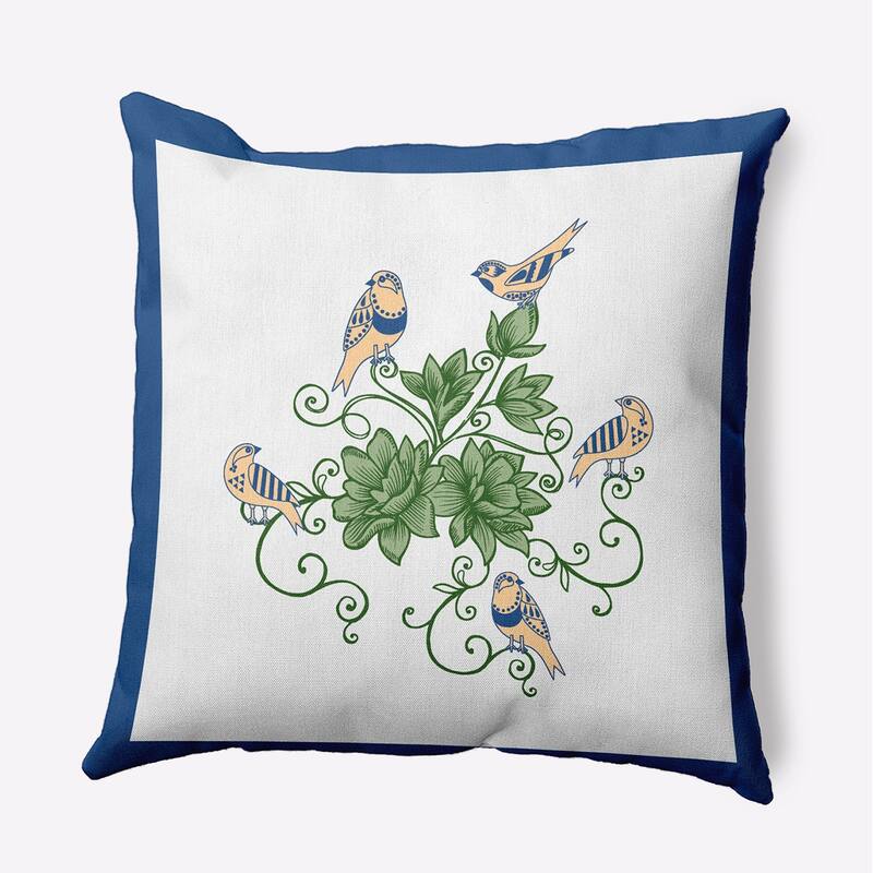 Birds And Flowers Decorative Throw Pillow - Nautical Navy - 18" x 18"