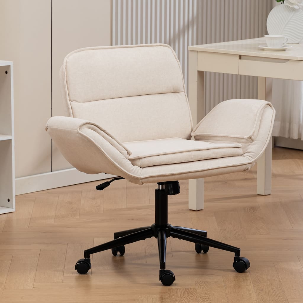 Criss Cross Chair with 5-Gear Adjustable Armrests & Wheels, Ergonomic Thickened Backrest Swivel Desk Chair for Home Office