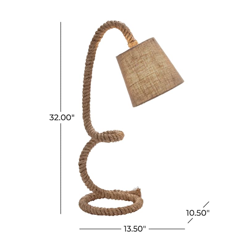 Brown Jute Rope Twisted Rope Room Floor or Table Lamp with Cream Linen Shade