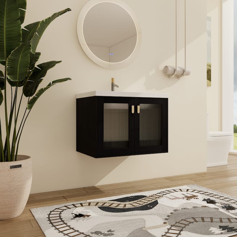 Malwee 28"/32" Floating Bathroom Vanity, Wall Mounted Bathroom Vanity with Ceramic Sink and Soft Close Door