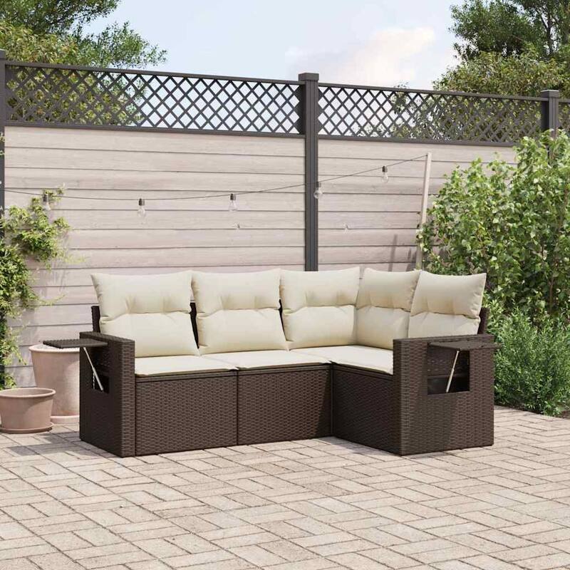 vidaXL Patio Sofa Set with Cushions Outdoor Conversation Furniture Poly Rattan