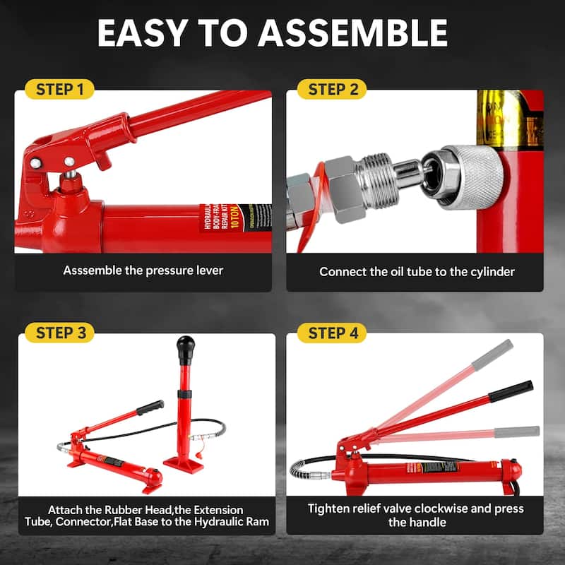 4 Ton Porta Power Kit, Portable Hydraulic Jack with 4.1 ft/1.25 m Oil Hose, 17 Pcs Hydraulic Ram, 8000 Lbs Capacity