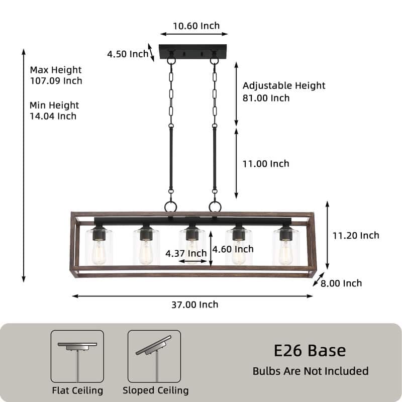 Acroma 5-light 37in Linear Modern Farmhouse Chandelier-UL Certified - 38 inches