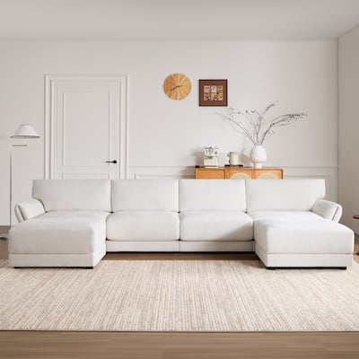 Luxurious Modular 6-Seat U-Shaped Sectional Sofa with USB & Type-C Charging Ports