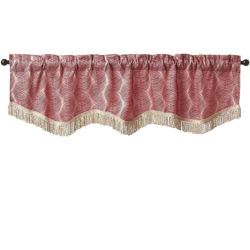 Violet Linen Circular Full Concentric Rings Spiral, 60" x 15", Straight, Rod Pocket Curtain Valance - Burgundy