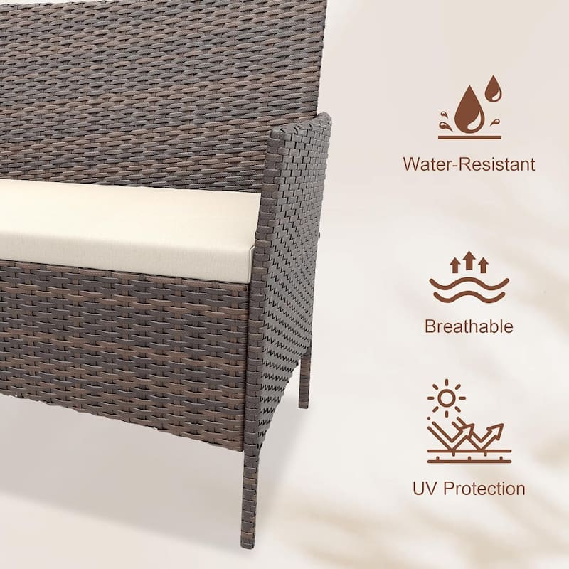 4 Pieces Rattan Wicker Chairs with Glass Coffee Table