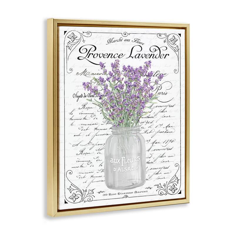 Stupell Lavender Sprigs Bouquet Ornate French Script Motif Floater Frame, Design by Lettered and Lined