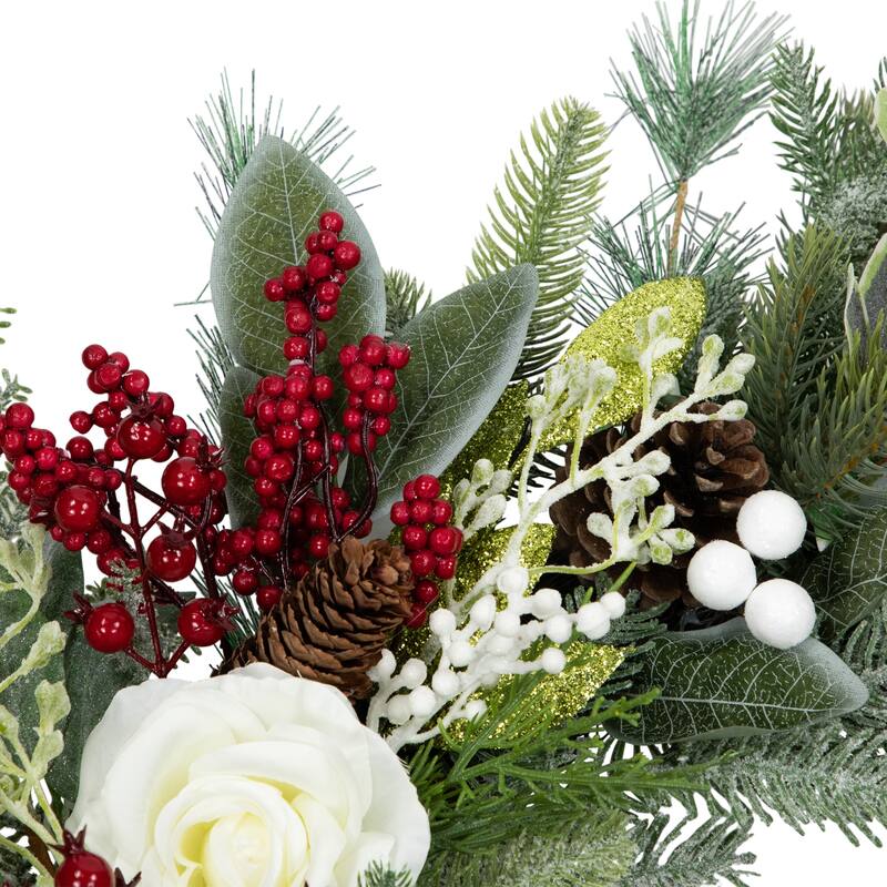 Real Touch™️ Mixed Foliage Roses Artificial Christmas Wreath 30" Unlit