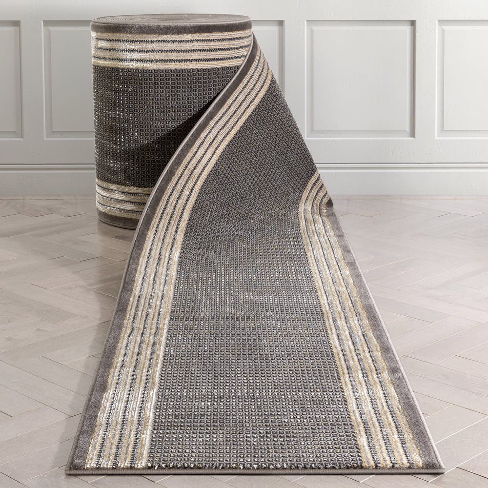 Custom Size Runner Fairmont Waylon Glam Solid & Striped Stair Rug