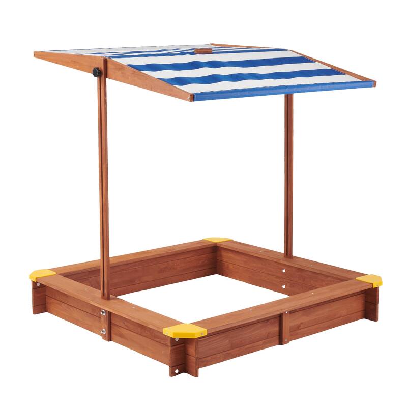 Kids Sandbox with Cover, 46" Wooden Sand Box w/Adjustable Canopy, Large Outdoor Cedar Sandpit for Backyard Play