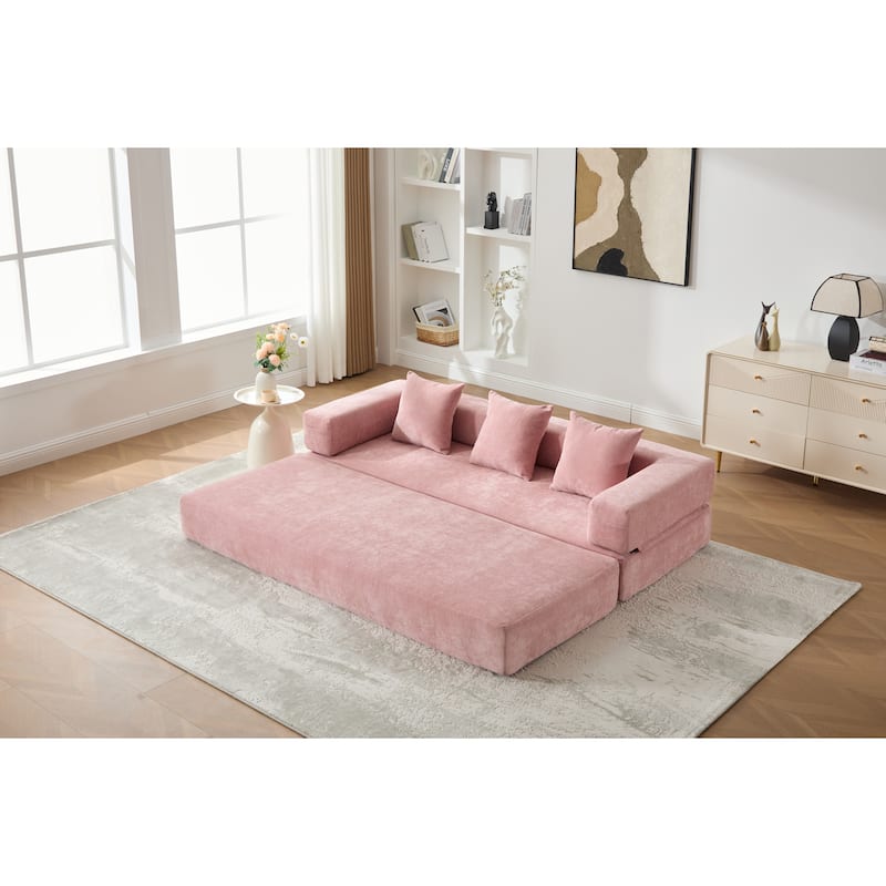 Queen Foldable Sofa Bed, 6-in-1 Convertible Sleeper Sofa with Mattress, Chaise Lounge Loveseat with Removable Cover