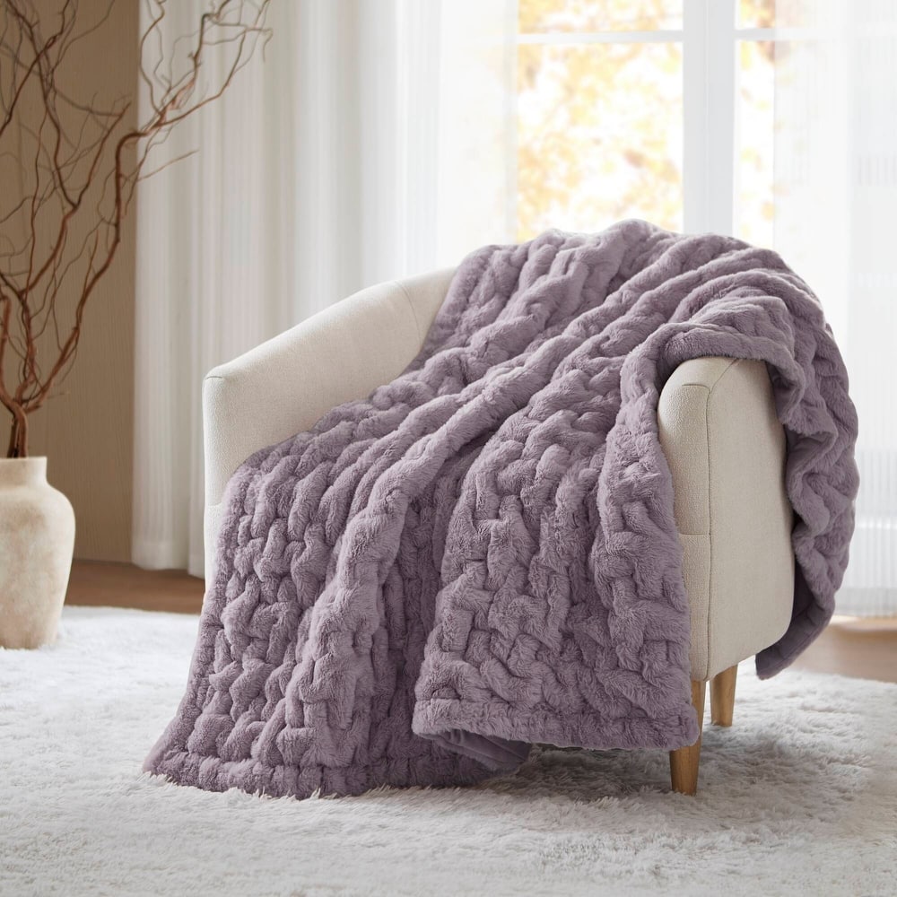 Madison Park Ruched Fur Throw