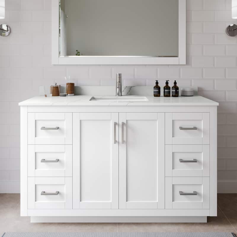 Wyndham Collection WCF292954S-QTZ-UNSMXX Miranda 54" Free Standing - White / Giotto Quartz Top / Brushed Nickel