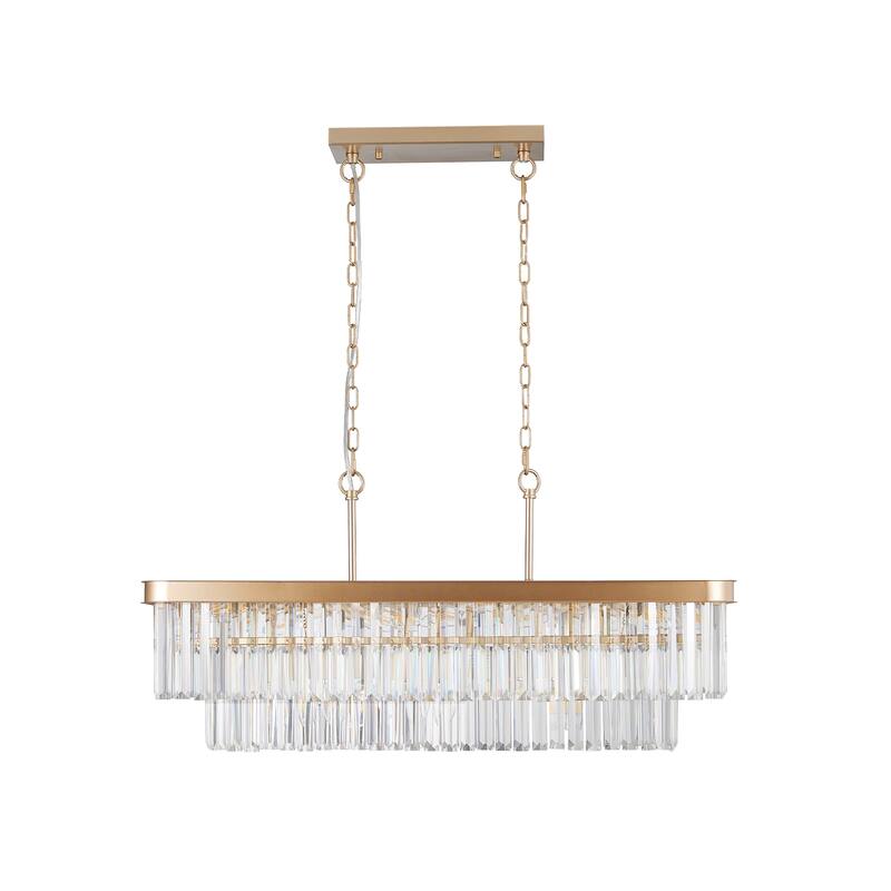 Chandeliers,Rectangular Crystal Chandelier Adjustable,Farmhouse Iron Ceiling Hanging Light(Bulb Not Included)