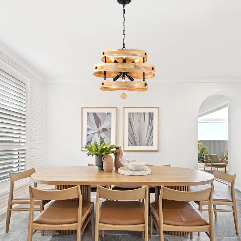 Bella Depot 20" 6-Light Solid Wood Rustic Chandelier Adjustable Pendant Light for Dining Room Bedroom