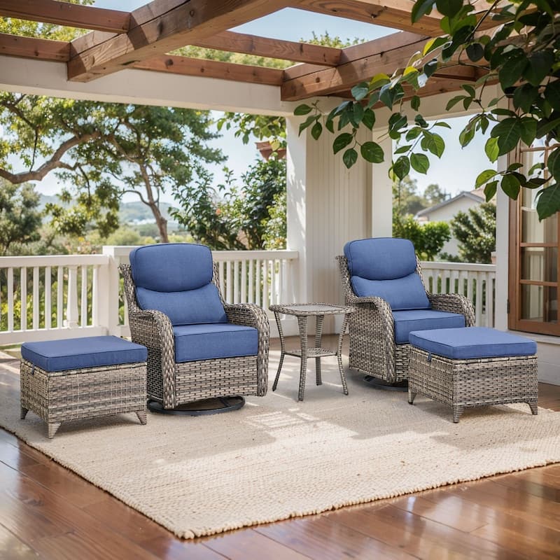 Arcadia 5-Piece Wicker Patio Swivel Glider Set with 6-Inch Thick Cushions