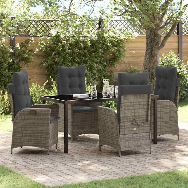 vidaXL Garden Dining Set with Cushion Poly Rattan - Grey-21.46x24.02x43.31 inch