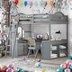 preview thumbnail 37 of 52, Full Wooden Loft Bed with Tri-fold Mirror, Solid Wood Bed with Open Frame Desk Shelves Gray