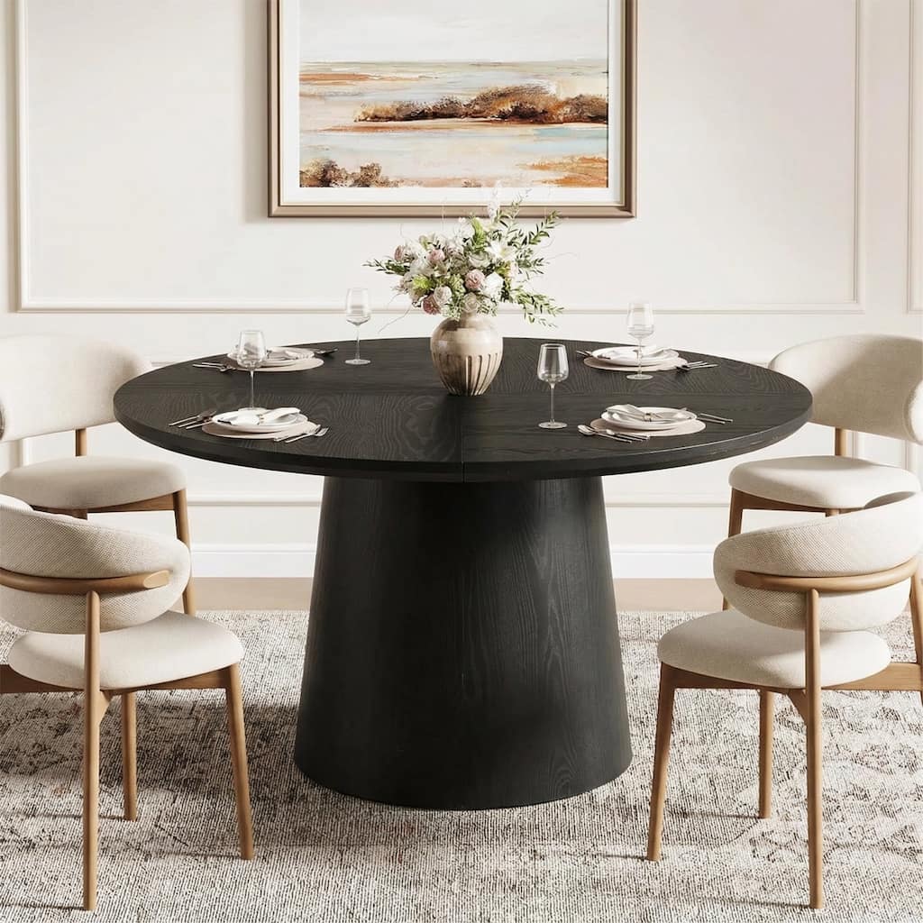 47 Inch Modern Round Dining Table for 4, Sturdy Pedestal Base