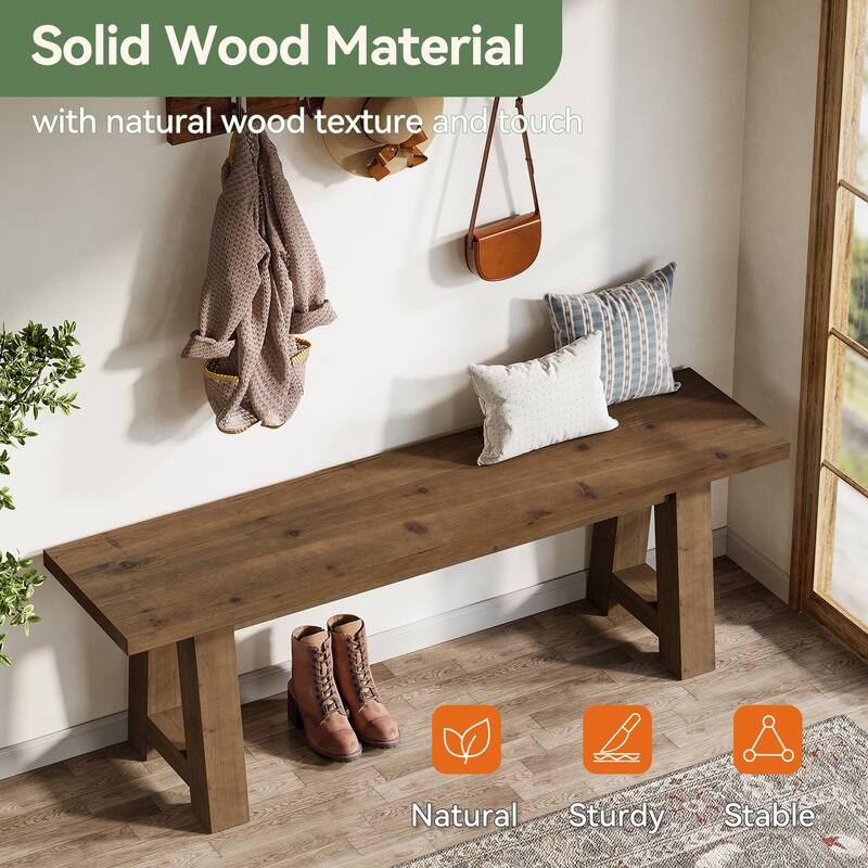 55" Solid Wood Bench for Entryway, Dining Room, Hallway