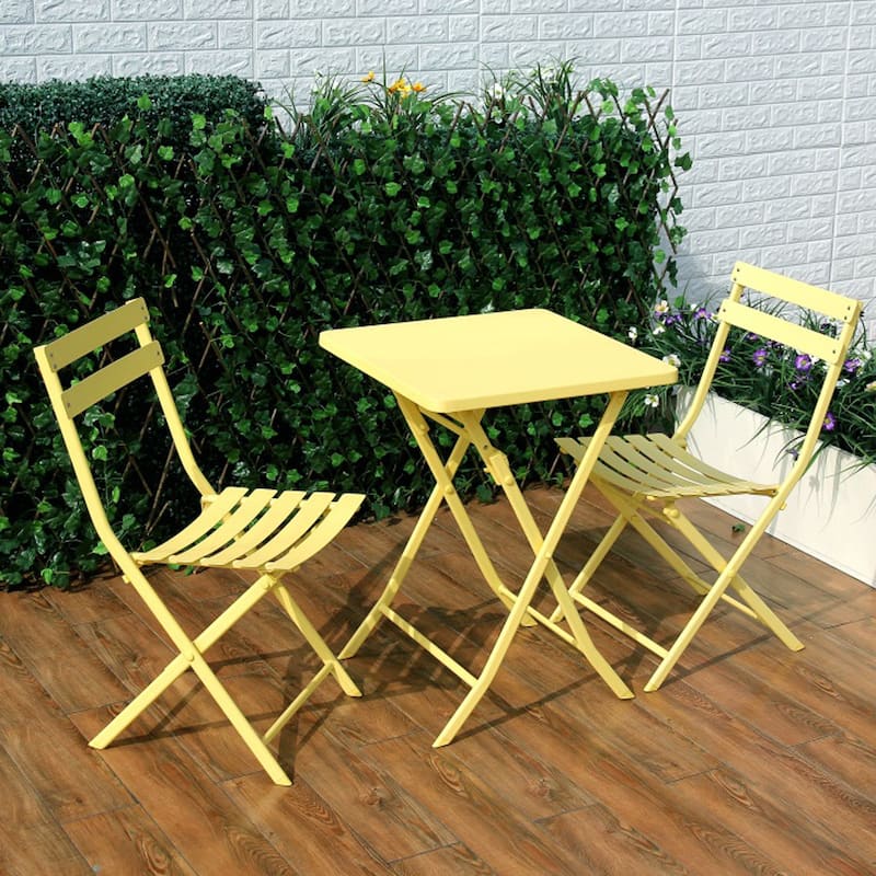 3 Piece Outdoor Patio Bistro Set of Foldable Square Table and Chairs, Red