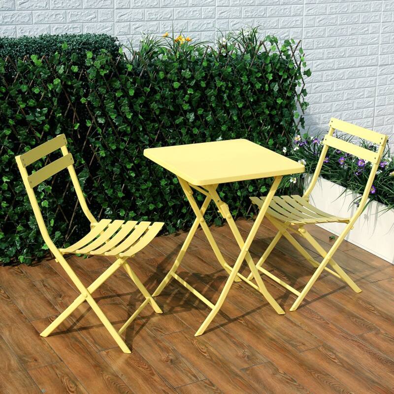 3 Piece Outside Patio Bistro Set of Foldable Square Table and Chairs Bed Bath & Beyond 40159406
