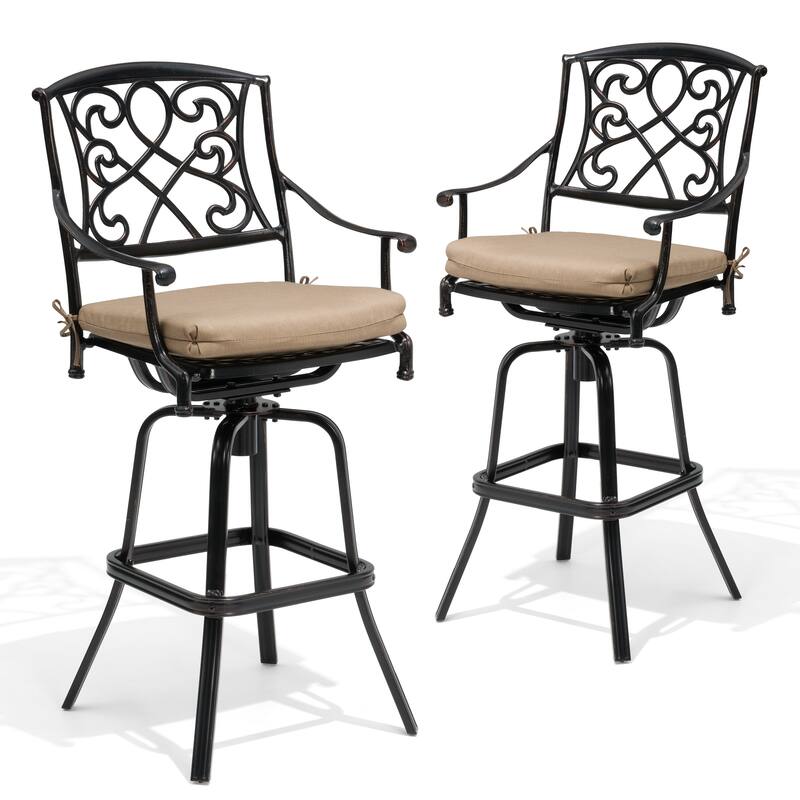 Outdoor Patio Aluminum Swivel Bar Stool with Sunbrella Cushion - Beige - 2-Piece