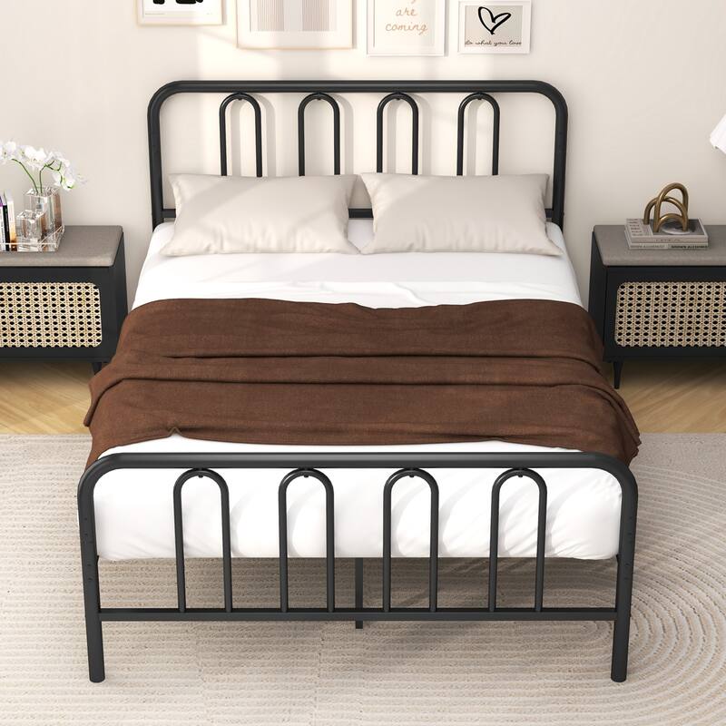 Gymax Stylish Full Size Metal Bed Frame Platform Bed Base w/ Headboard