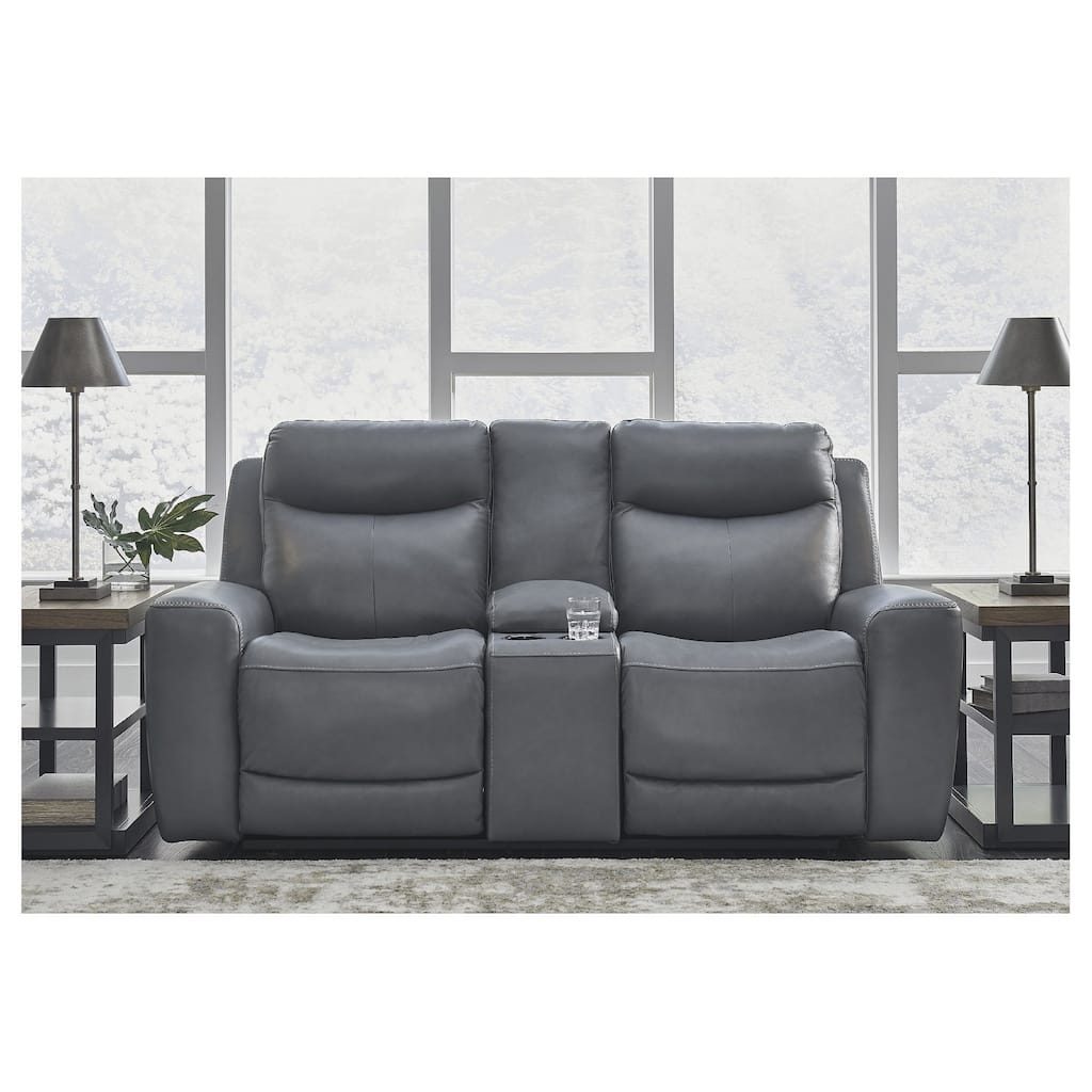 Signature Design by Ashley Mindanao Steel Power Reclining Loveseat with Console - 79"W x 42"D x 43"H