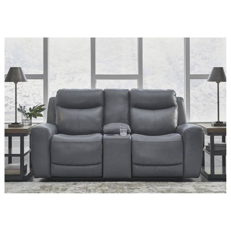 Signature Design by Ashley Mindanao Steel Power Reclining Loveseat with Console - 79"W x 42"D x 43"H - Steel