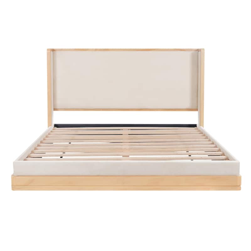 Christopher Knight Home - Mid-Century Modern Wooden & Upholstered Platform Bed with Retro Waterfall-Edge Headboard