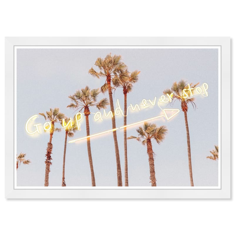 Wynwood Studio Prints Typography and Quotes Never Stop Palms Blue and Light Blue Tropical Wall Art Canvas Print