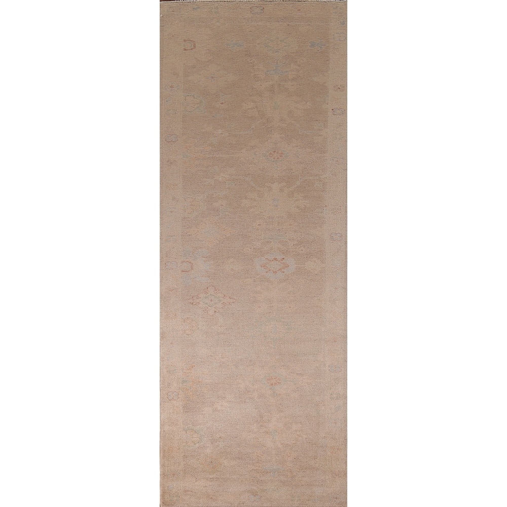 Earth Tone Oushak Turkish Runner Rug Handmade Wool Carpet - 3'0" x 11'5"