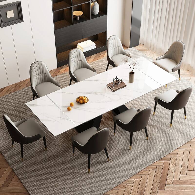 9 - Piece 110.23'' Extendable Sintered Stone Dining Table with 8 Chairs Dining Set