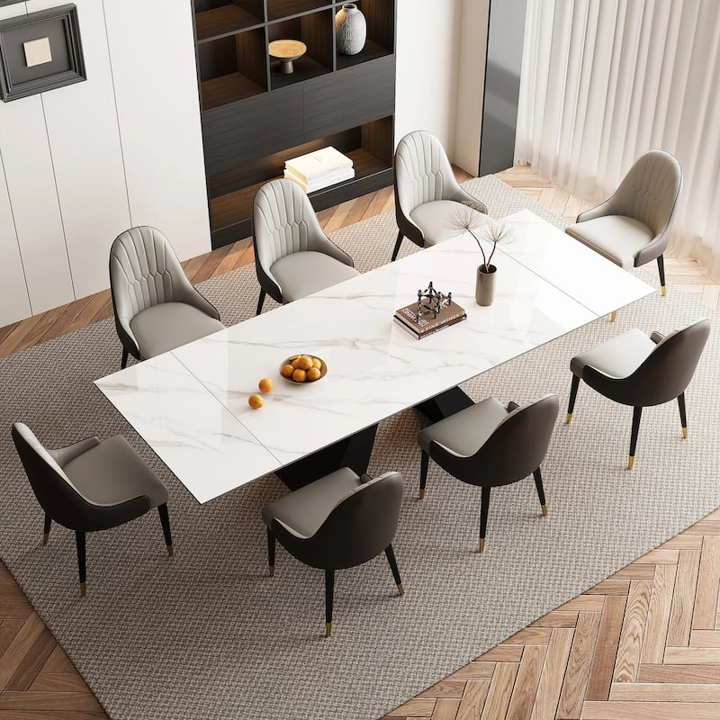 9 - Piece 110.23'' Extendable Sintered Stone Dining Table with 8 Chairs Dining Set - Finland White